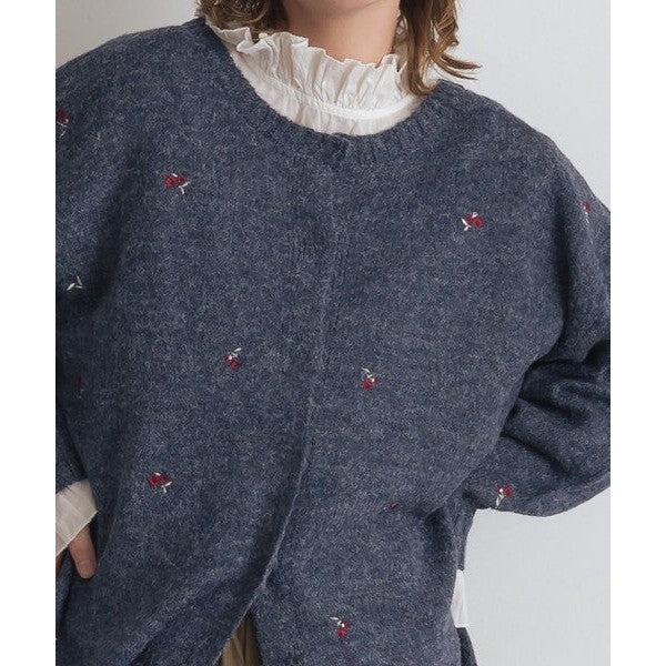 OMNES 柔軟刺繡小花 2WAY圓領開衫針織外套 Japan E-Shop