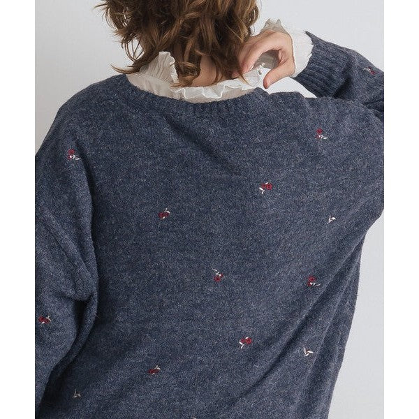 OMNES 柔軟刺繡小花 2WAY圓領開衫針織外套 Japan E-Shop