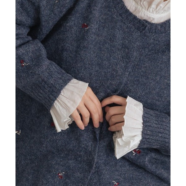OMNES 柔軟刺繡小花 2WAY圓領開衫針織外套 Japan E-Shop