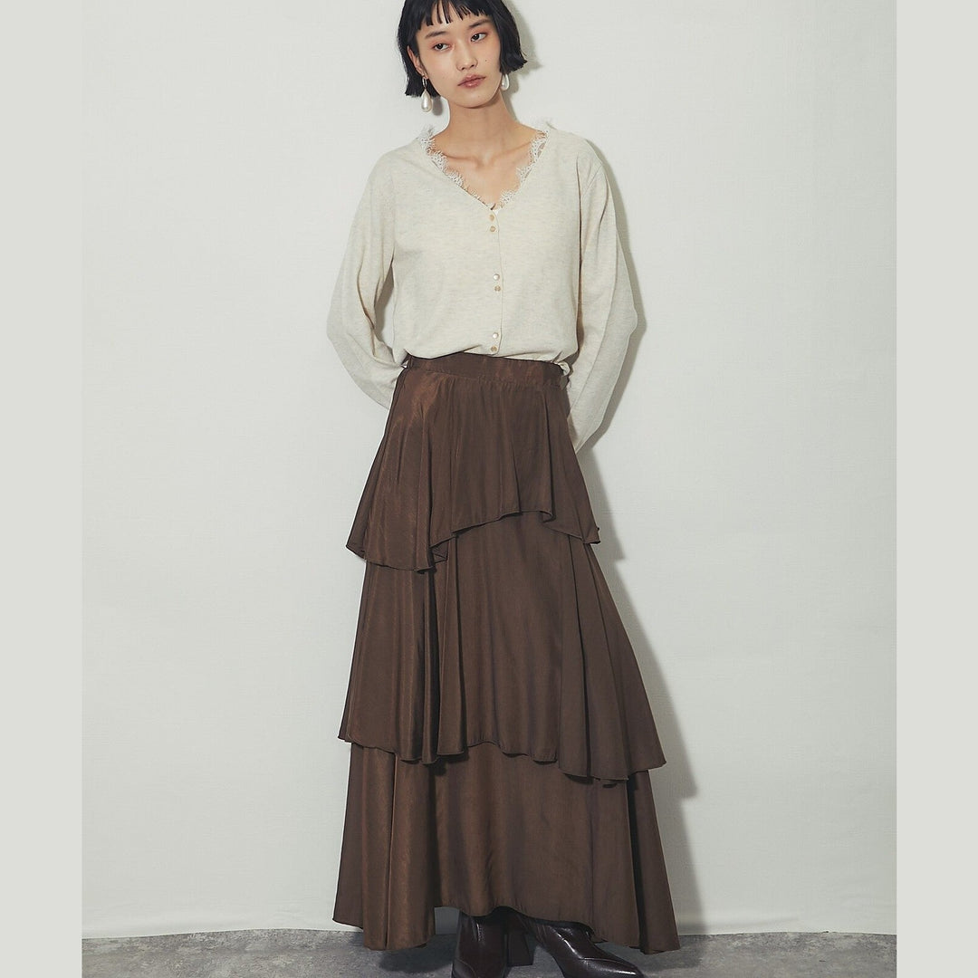 another s 精緻蕾絲飾邊V領排扣針織開襟衫 M號 Japan E-Shop