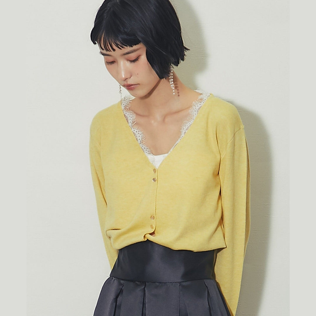 another s 精緻蕾絲飾邊V領排扣針織開襟衫 M號 Japan E-Shop