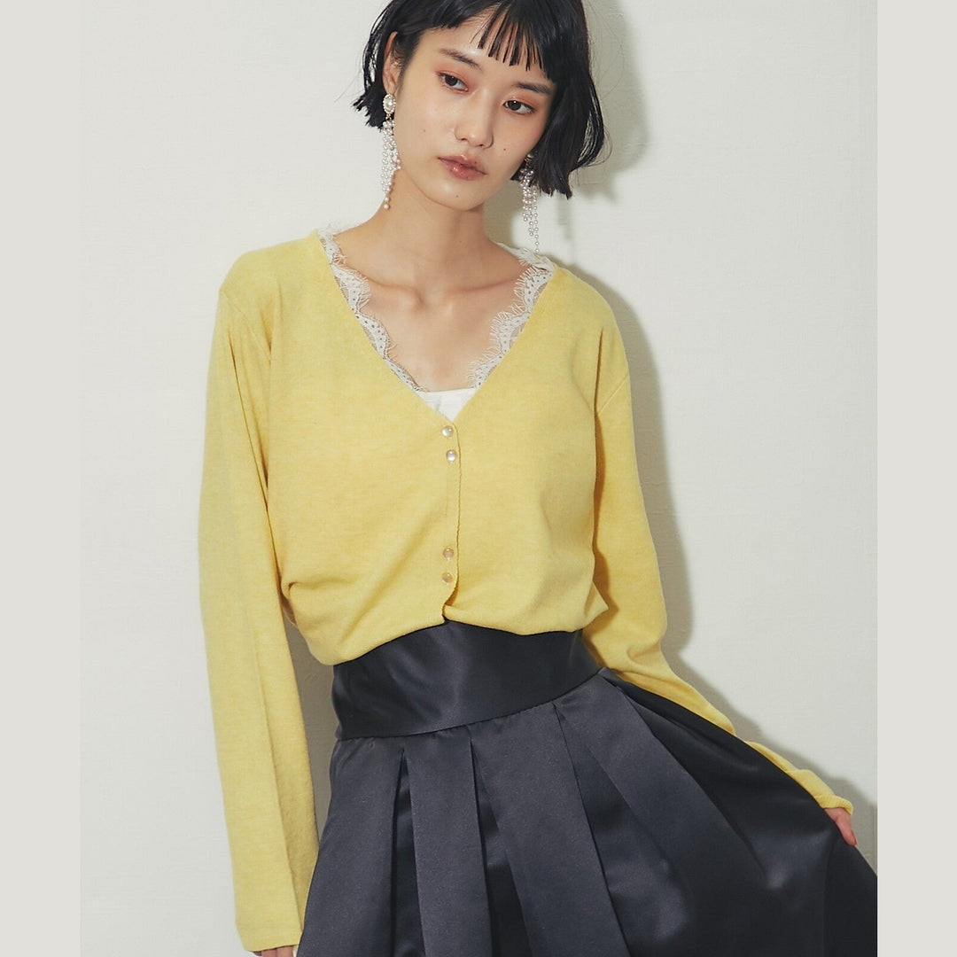 another s 精緻蕾絲飾邊V領排扣針織開襟衫 M號 Japan E-Shop