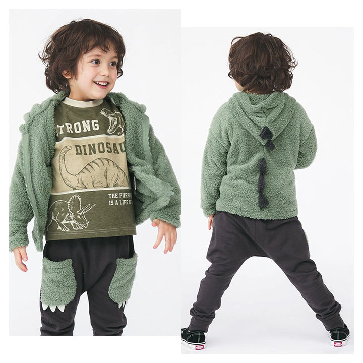 日本 zooland 福袋 恐龍主題6件超值兒童穿搭福袋｜長袖T恤＋厚棉上衣＋外套＋長褲＋恐龍立體造型包 Japan E-Shop
