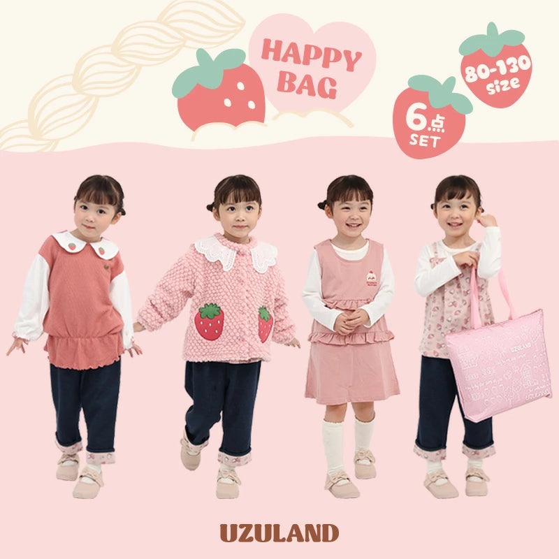 zooland 福袋2026 草莓蛋糕主題6件超可愛兒童時尚福袋｜T恤×2＋外套＋吊帶裙＋七分褲＋保溫冷袋 Japan E-Shop