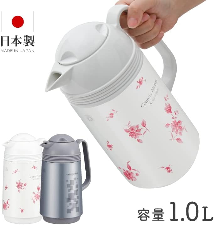 【日本 Peacock 錦蜂】日本製玻璃內膽卓上保溫壺 1.0L Country Flowers 復古鄉村花卉款 GHD-100 FLC
