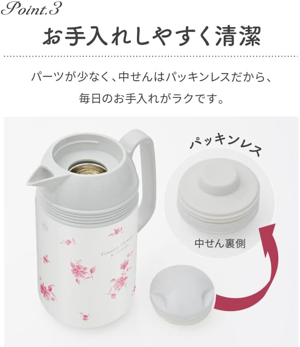 【日本 Peacock 錦蜂】日本製玻璃內膽卓上保溫壺 1.0L Country Flowers 復古鄉村花卉款 GHD-100 FLC
