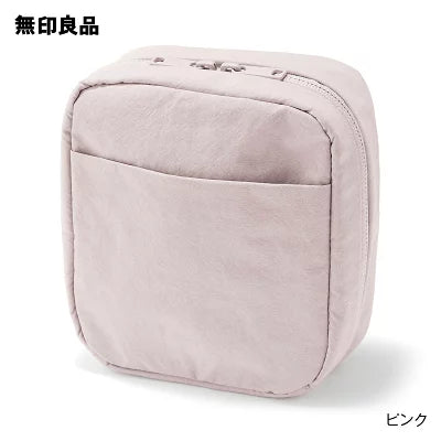 【MUJI 無印良品】褶皺尼龍方形大開口立體收納袋（14 x 16 x 6 cm）| 堅韌皺褶質感 可立式美妝文具收納包 Japan E-Shop
