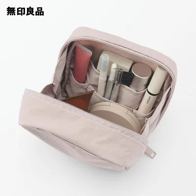 【MUJI 無印良品】褶皺尼龍方形大開口立體收納袋（14 x 16 x 6 cm）| 堅韌皺褶質感 可立式美妝文具收納包 Japan E-Shop