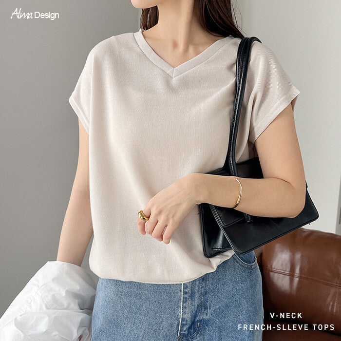 【Alma Design】V領法式袖薄針織上衣 寬鬆大尺碼M至3L 顏色