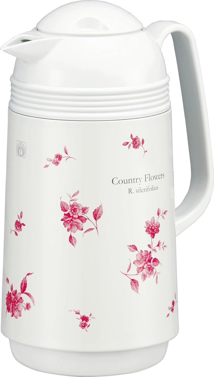 【日本 Peacock 錦蜂】日本製玻璃內膽卓上保溫壺 1.0L Country Flowers 復古鄉村花卉款 GHD-100 FLC