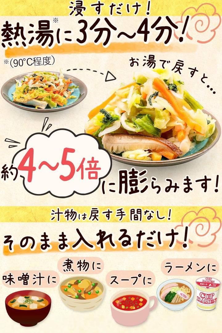 【管理營養士監修】國產九州5種乾燥綜合蔬菜包 50g 200g (高麗菜/紅蘿蔔/菠菜/洋蔥/原木香菇)