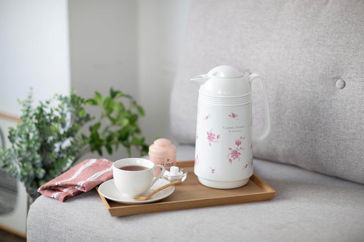 【日本 Peacock 錦蜂】日本製玻璃內膽卓上保溫壺 1.0L Country Flowers 復古鄉村花卉款 GHD-100 FLC