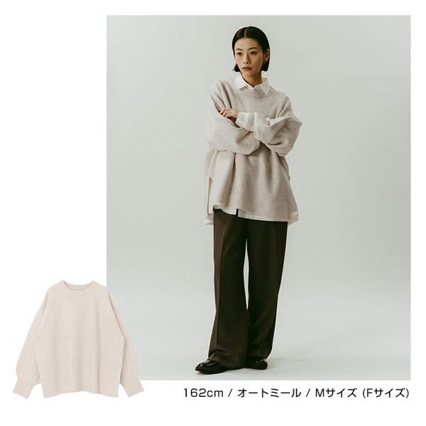 Alma Design 寬鬆箱型天竺編織圓領長袖針織上衣 M(F)