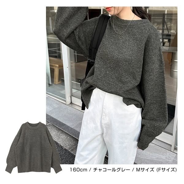 Alma Design 寬鬆箱型天竺編織圓領長袖針織上衣 M(F)