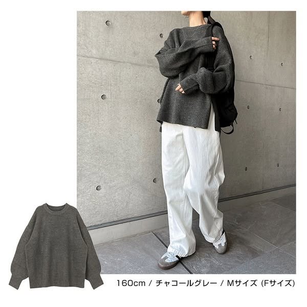 Alma Design 寬鬆箱型天竺編織圓領長袖針織上衣 M(F)