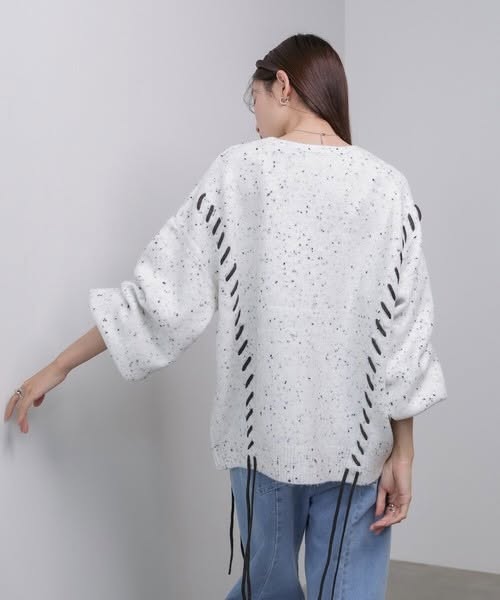 【日系慵懶感】Bab 巧克力脆片風多彩雜色麻花綁帶針織上衣 (FREE SIZE)