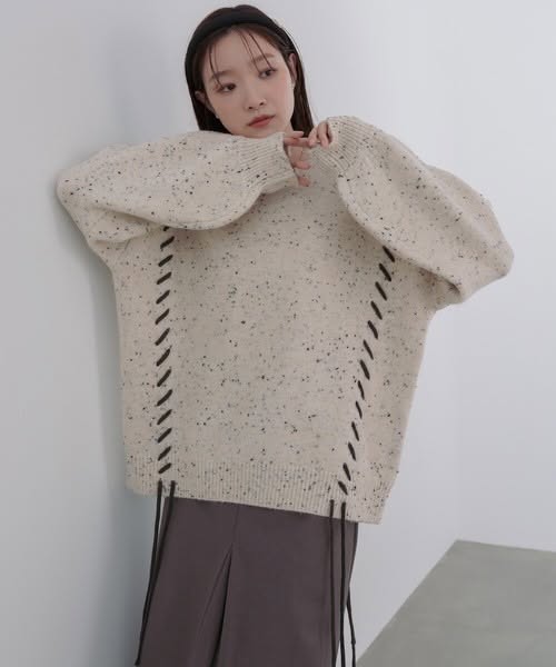 【日系慵懶感】Bab 巧克力脆片風多彩雜色麻花綁帶針織上衣 (FREE SIZE)