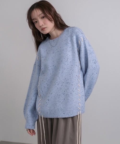【日系慵懶感】Bab 巧克力脆片風多彩雜色麻花綁帶針織上衣 (FREE SIZE)