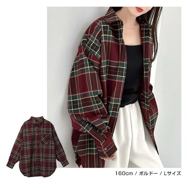 【Alma Design】英倫復古格紋落肩翻領襯衫 (M / L / 三色可選) - 穿出隨性慵懶風