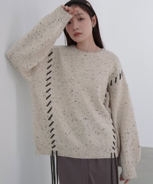 【日系慵懶感】Bab 巧克力脆片風多彩雜色麻花綁帶針織上衣 (FREE SIZE)