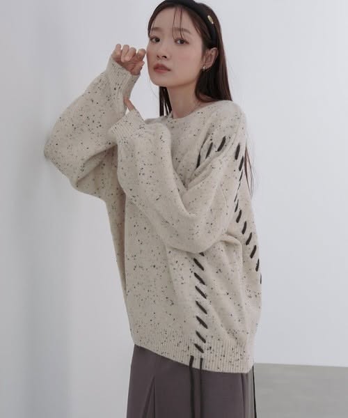【日系慵懶感】Bab 巧克力脆片風多彩雜色麻花綁帶針織上衣 (FREE SIZE)