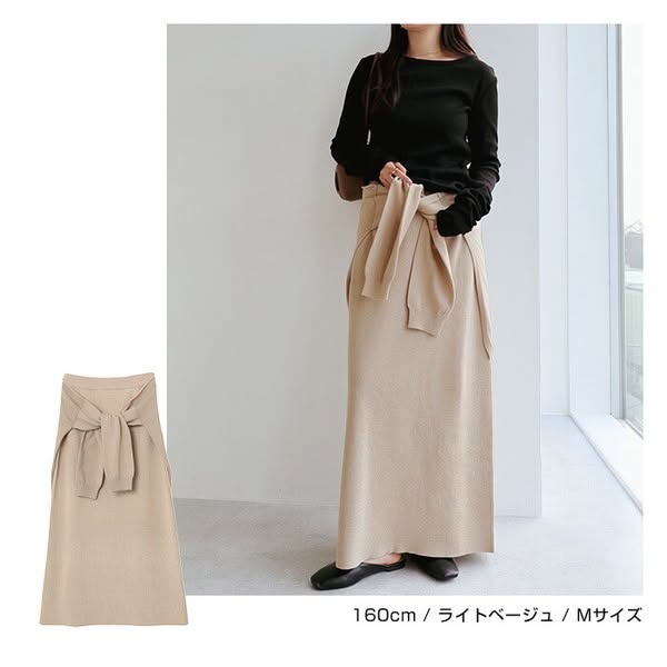 Alma Design 假兩件綁帶修身針織長裙 (M/L) 輕鬆穿出時尚層次感