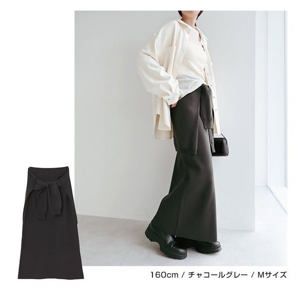Alma Design 假兩件綁帶修身針織長裙 (M/L) 輕鬆穿出時尚層次感