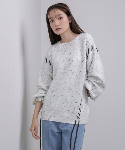 【日系慵懶感】Bab 巧克力脆片風多彩雜色麻花綁帶針織上衣 (FREE SIZE)