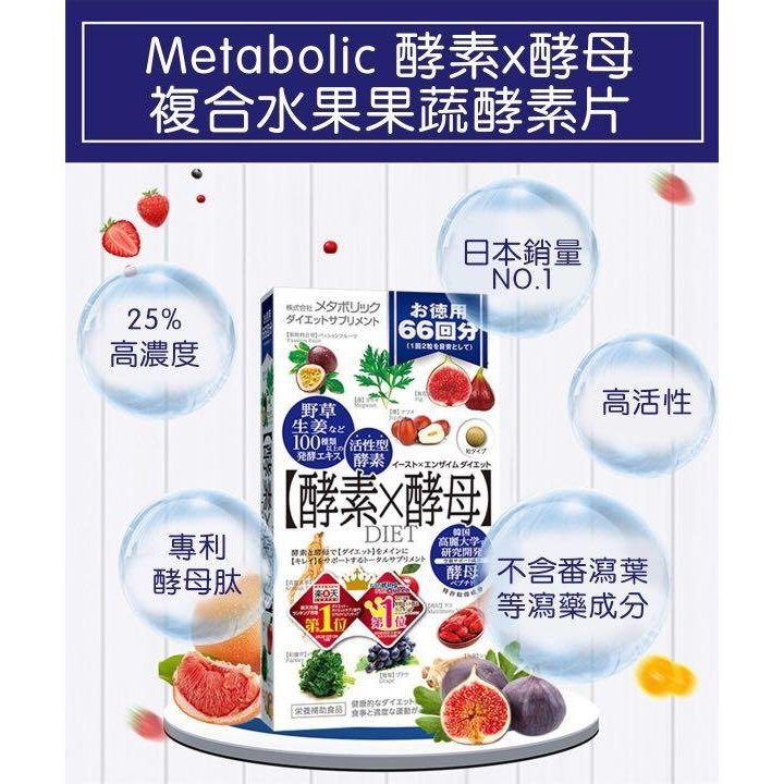 減肥 metabolic 酵素X酵母 66回 排毒美容減肥 純天然植物高成功率減肥瘦身用 132粒包裝 